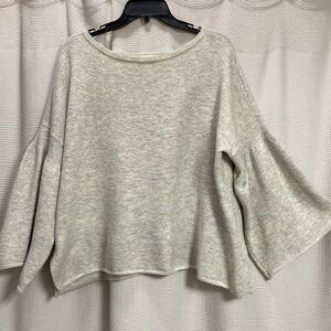 Loft Lounge Lagenlook Sweater SZ L oatmeal/gray Heathered bell sleeves boxy cozy